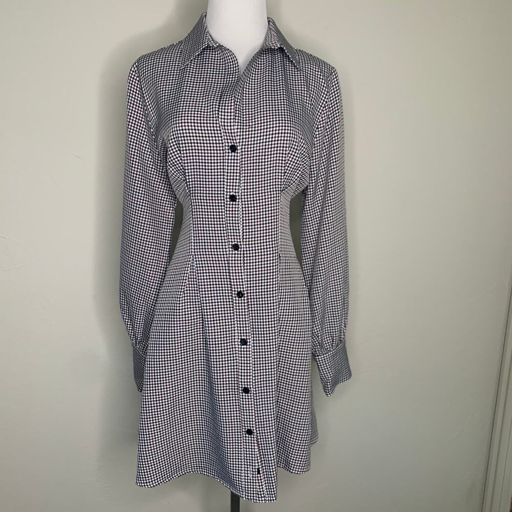 mittoshop Brown White Black Plaid Shirt Dress Sz Medium